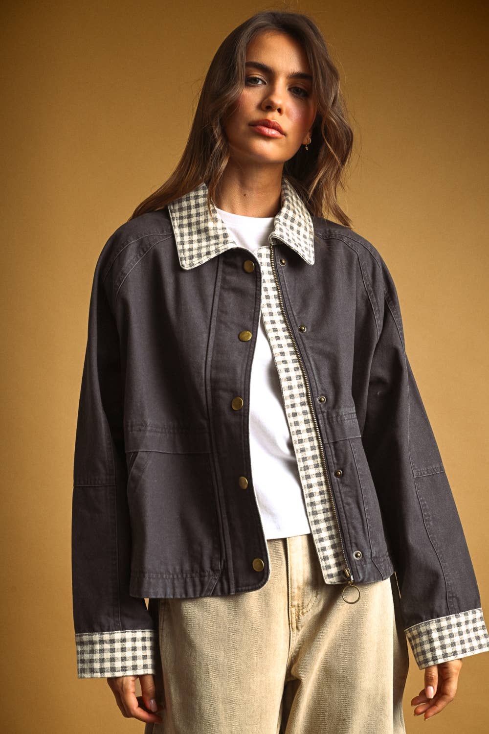 Esmé | 100% Cotton Gingham Collared Twill Jacket