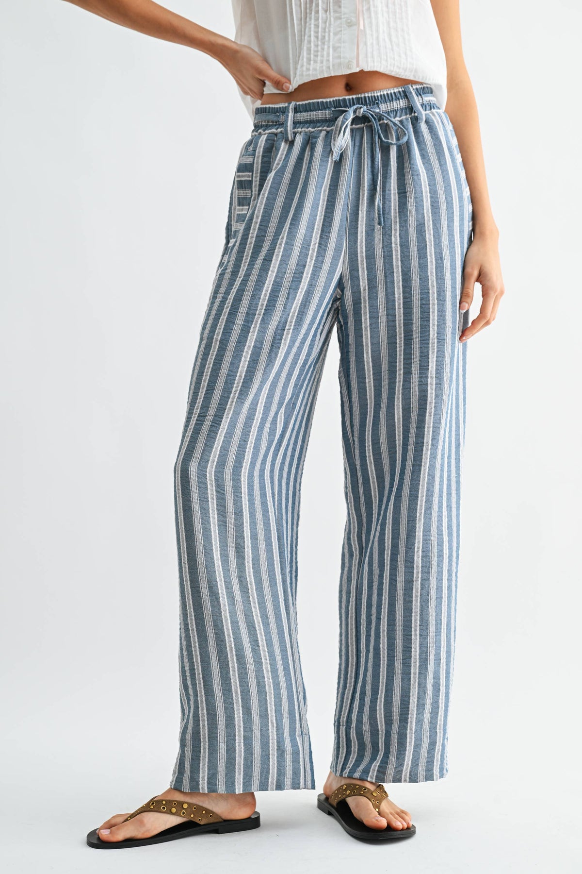 Antlantic | Striped Wide Leg Drawstring Pants