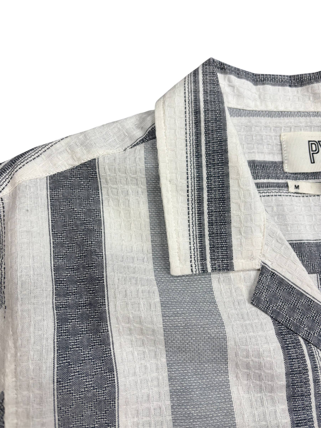 Griffin | Vertical Textured Short Sleeve Shirt White Blue