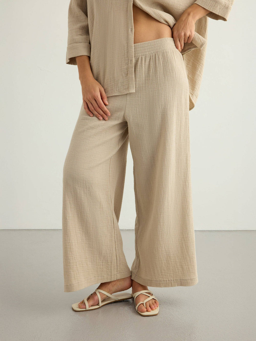 Aura Oatmeal | Palazzo Pants 100% Turkish Cotton
