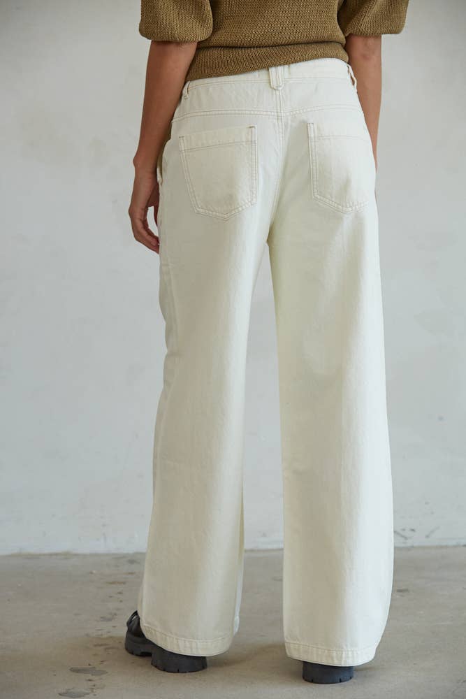 Nola | Woven Denim Straight Leg Pants (Cream)