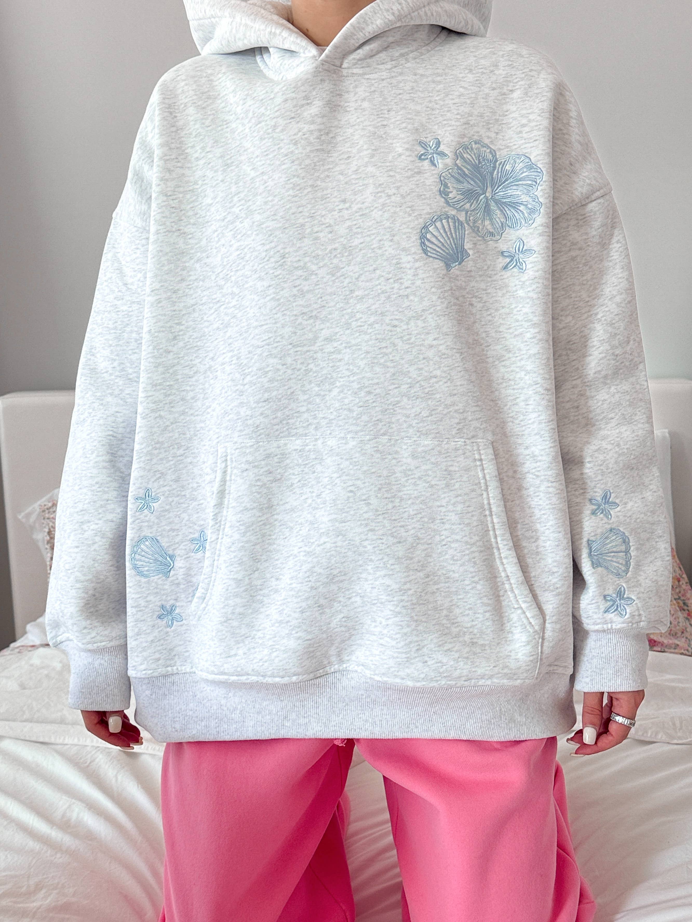 Pearl Grey | Tropical Embroider Hoodie