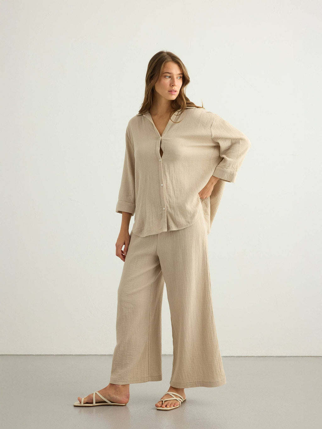 Aura Oatmeal | Palazzo Pants 100% Turkish Cotton