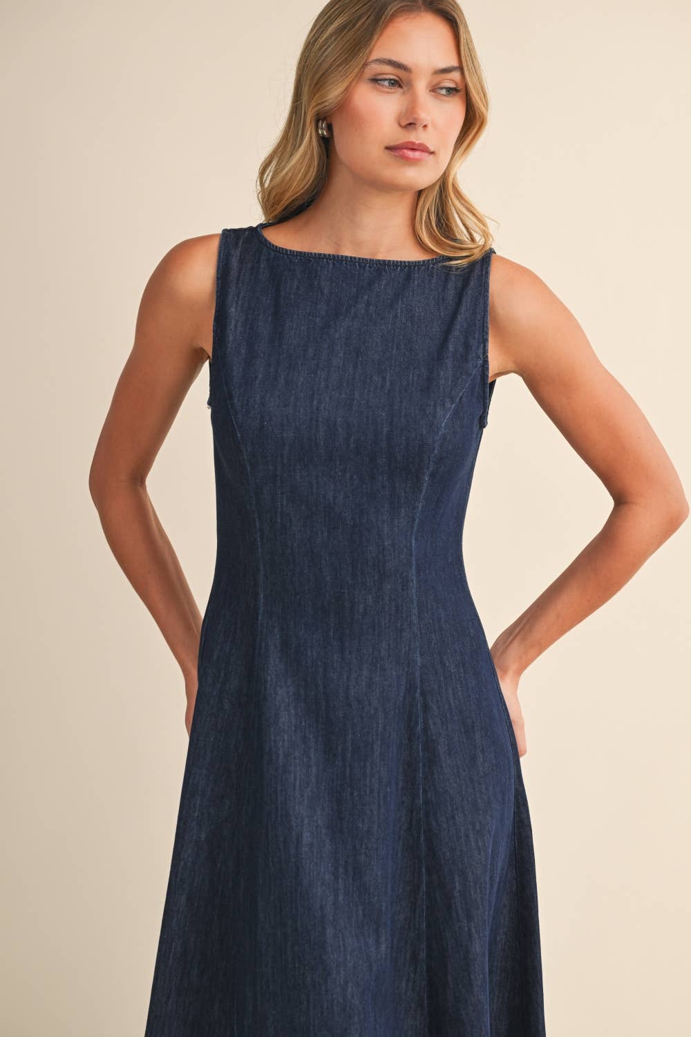 Lily | Sleeveless Denim Midi Dress 100% Cotton