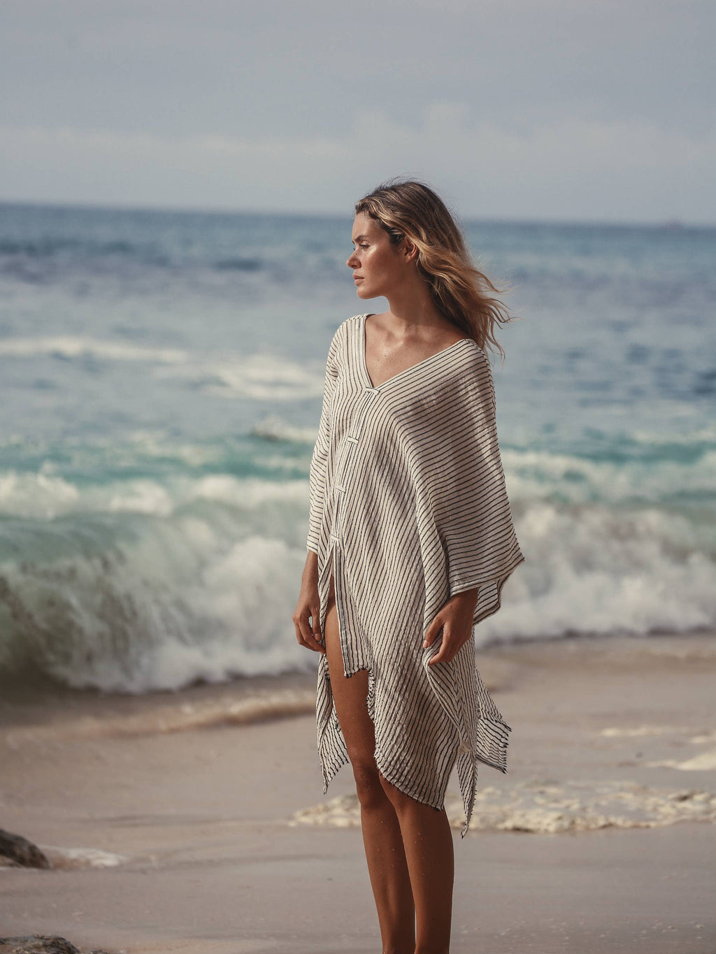Ava Kimono 100% Turkish Cotton | Black Stripes