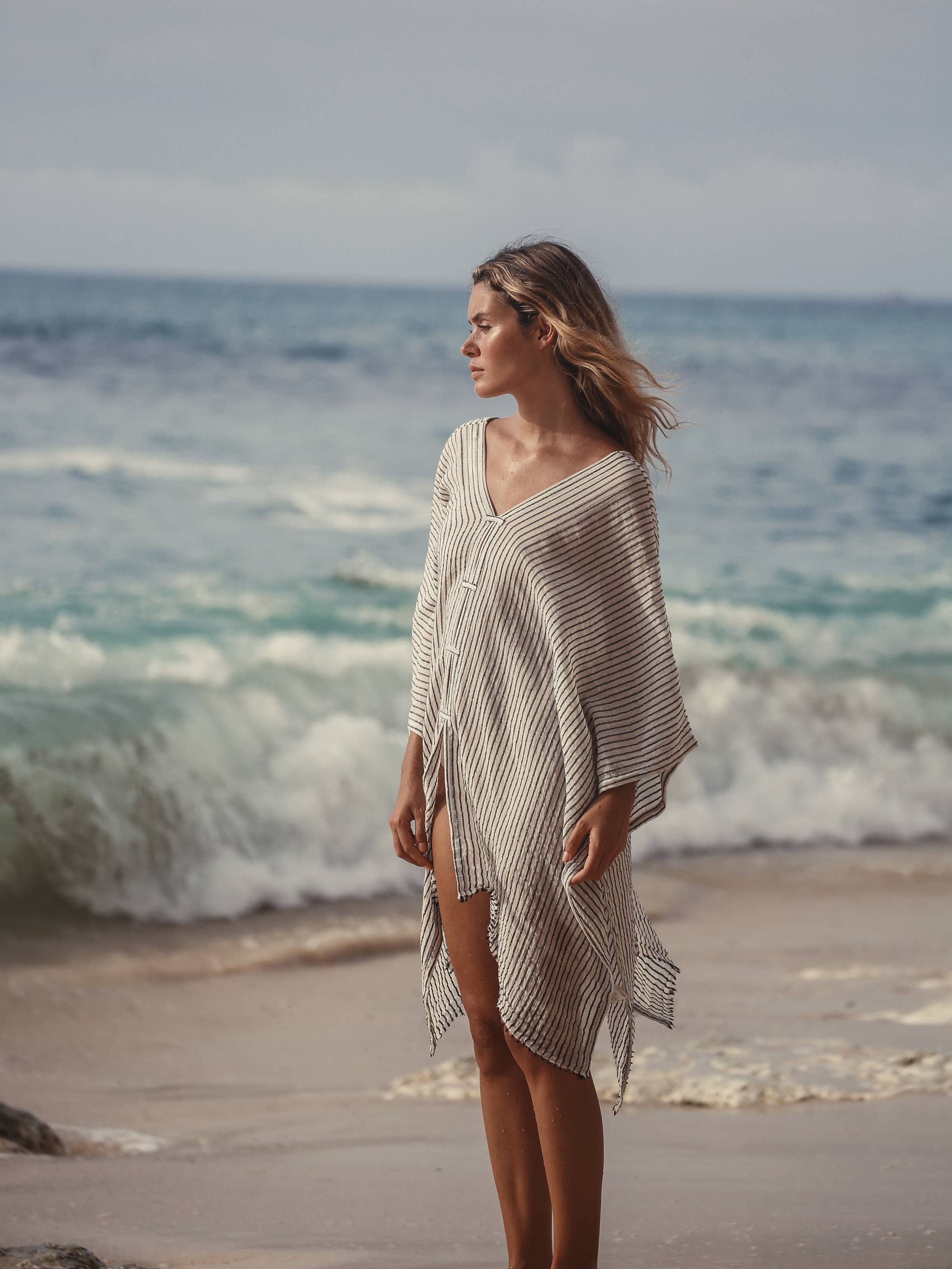 Ava Kimono 100% Turkish Cotton | Black Stripes