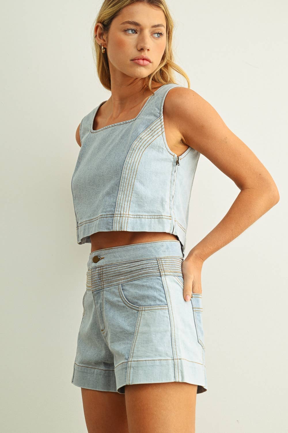 Gene | Denim Color Block Sleeveless Top