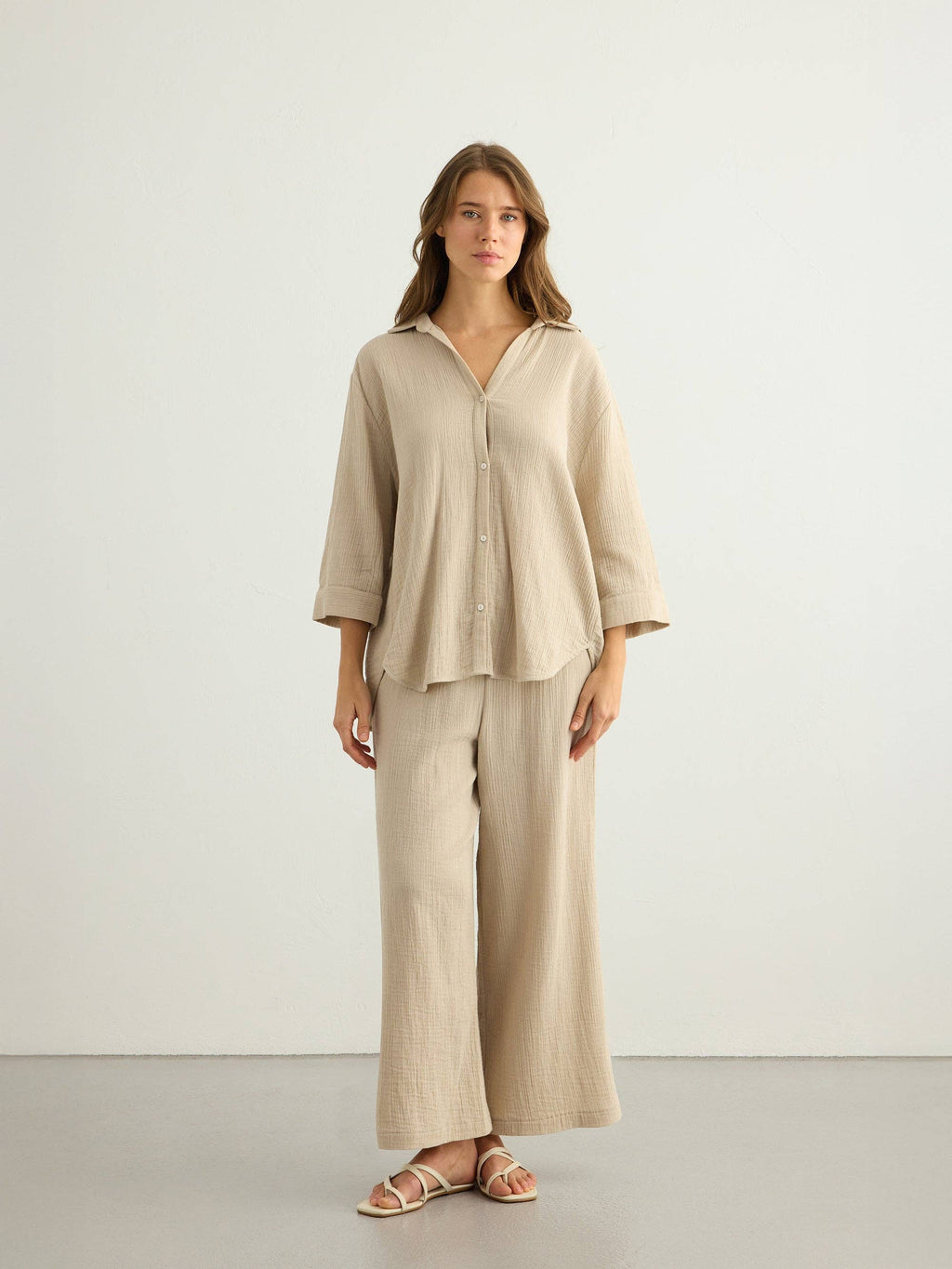 Aura Oatmeal | Palazzo Pants 100% Turkish Cotton