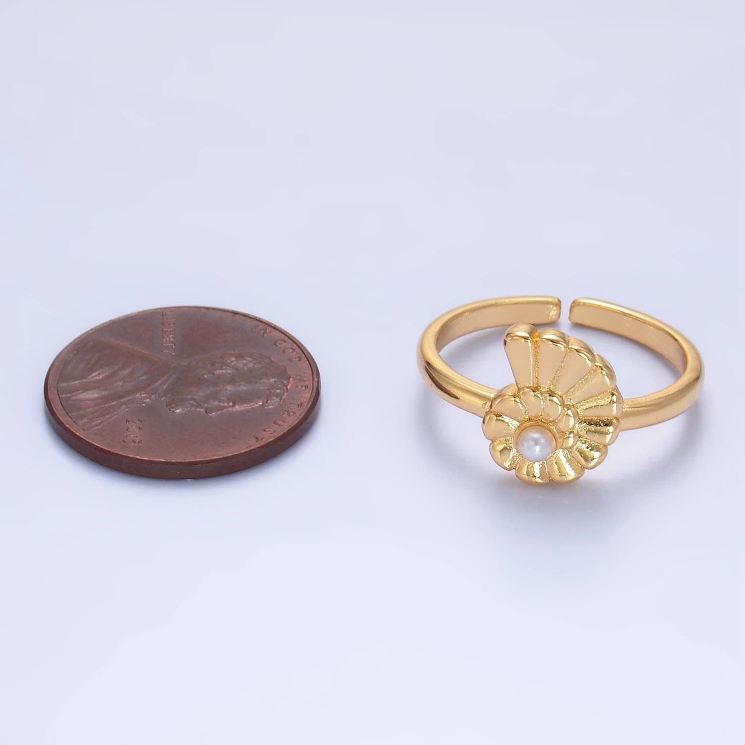24K Gold Filled Shell Pearl Adjustable Ring