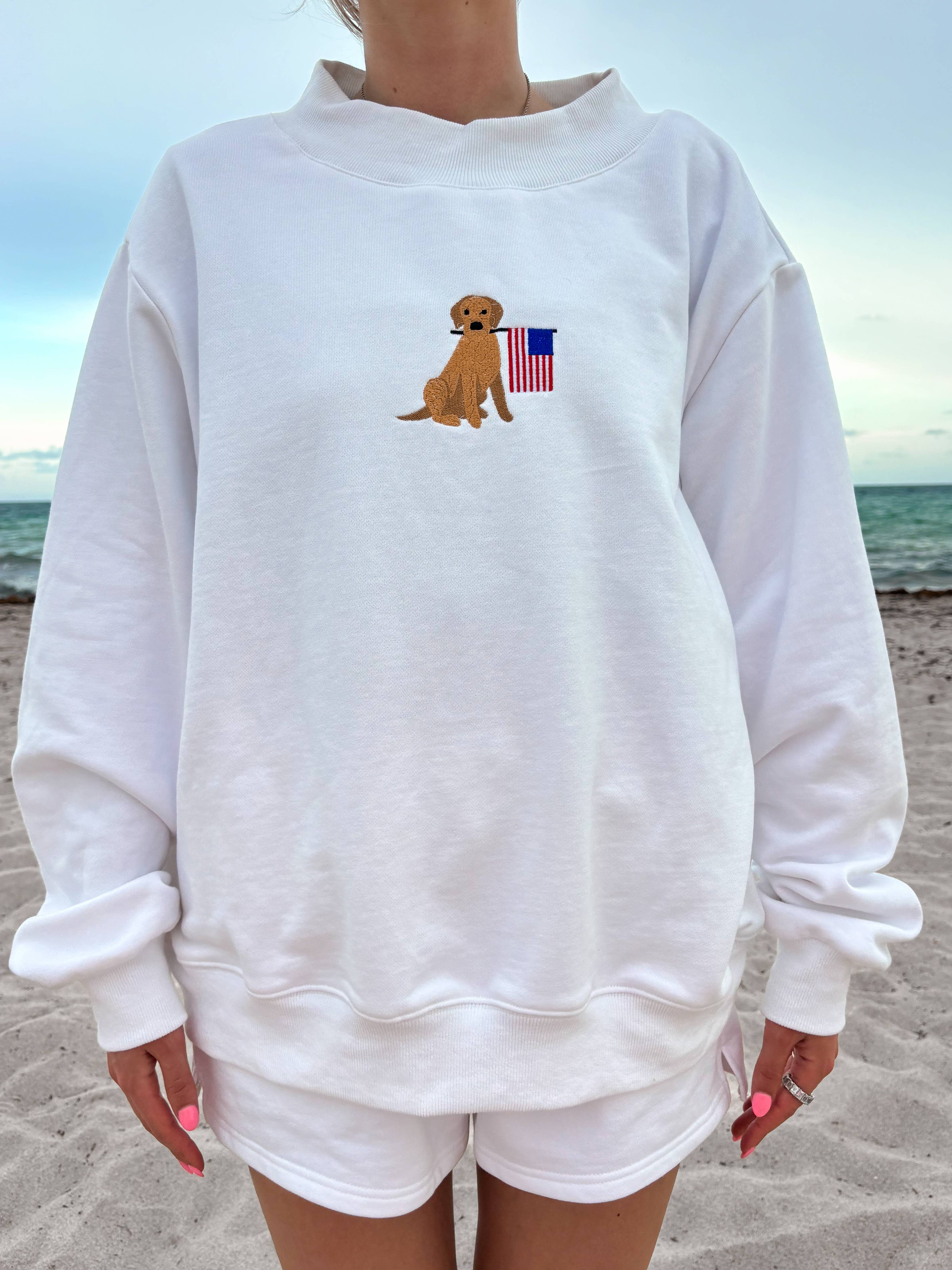 White American Flag Dog | Mockneck Sweatshirt 100% Cotton