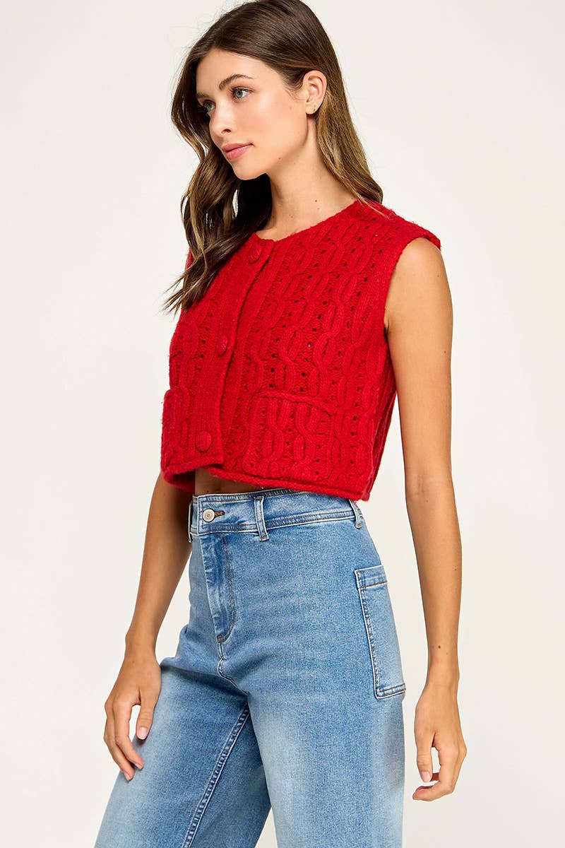 Anthem | Cable Knit Button Sleeveless Vest