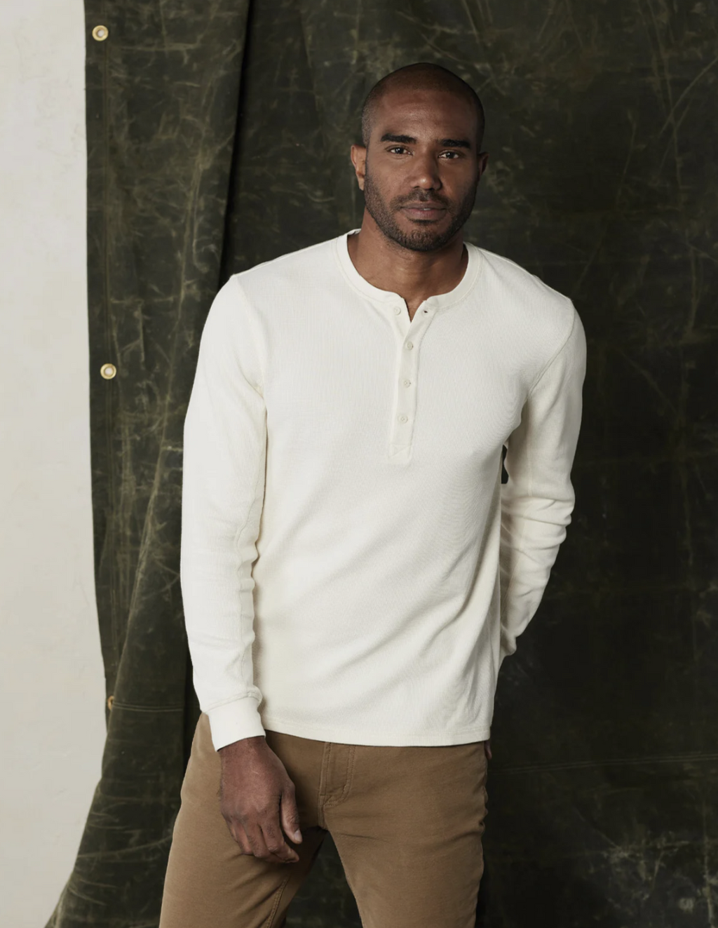 Vintage Thermal Mountain Henley in Ivory 100% Cotton