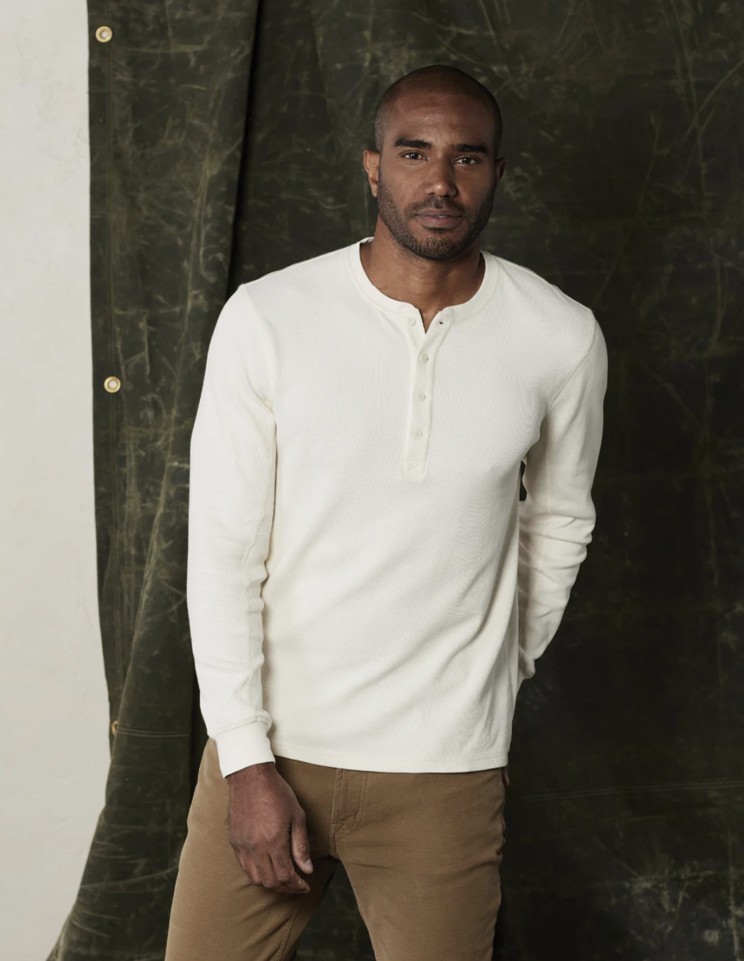Vintage Thermal Mountain Henley in Ivory 100% Cotton