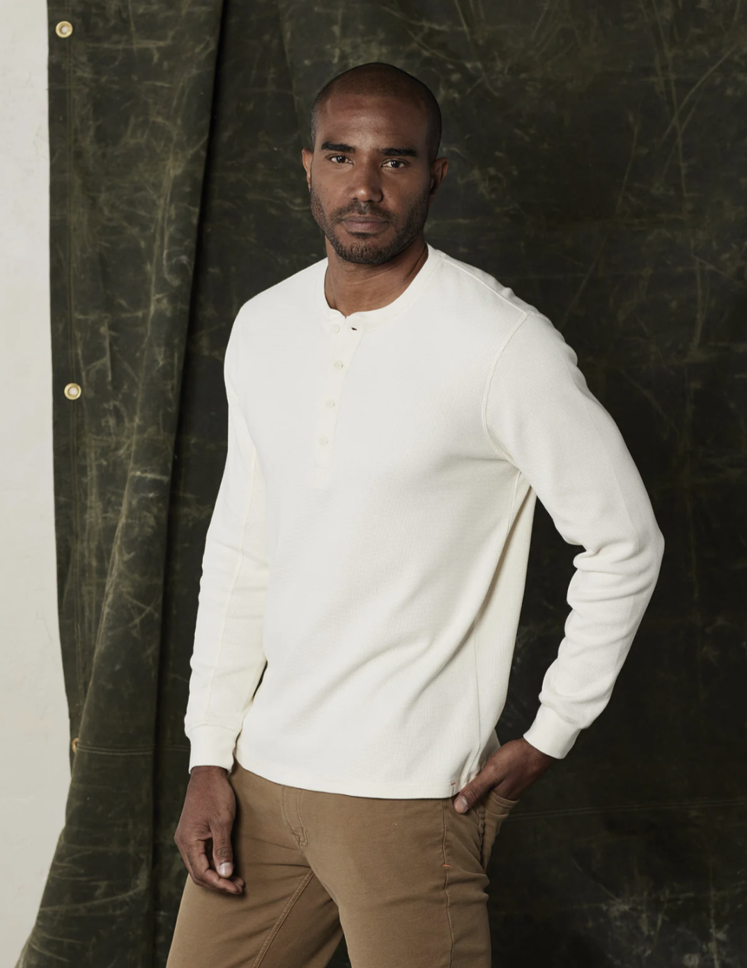 Vintage Thermal Mountain Henley in Ivory 100% Cotton