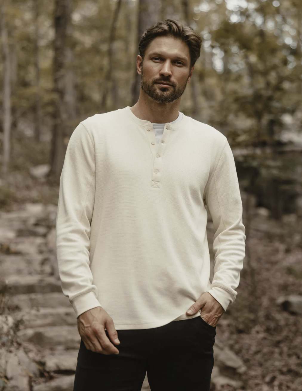 Vintage Thermal Mountain Henley in Ivory 100% Cotton