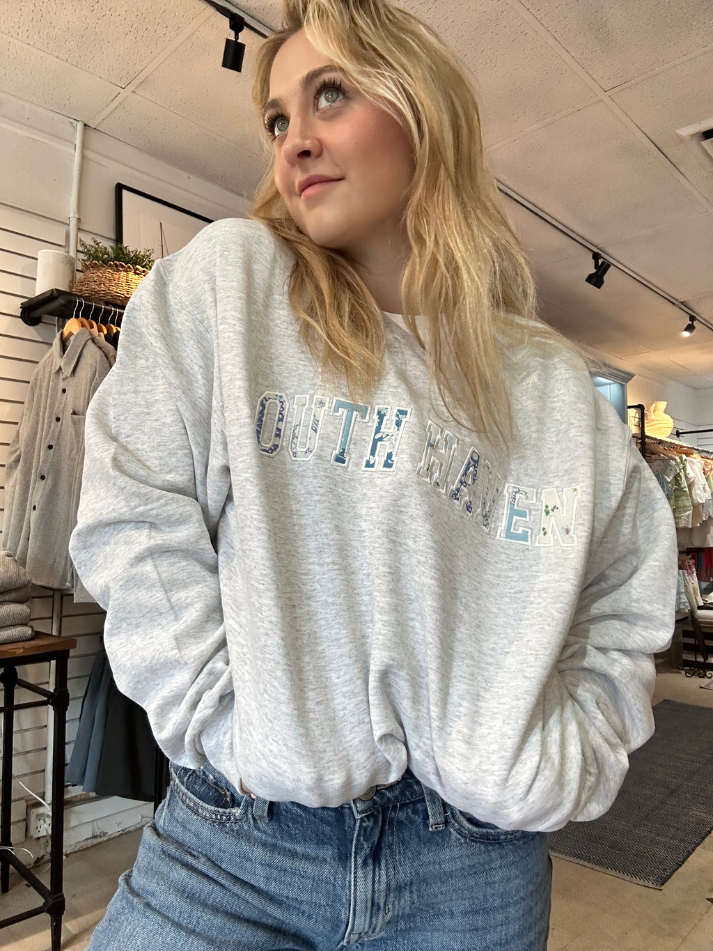 South Haven | Blue Patchwork Crewneck Sweatshirts