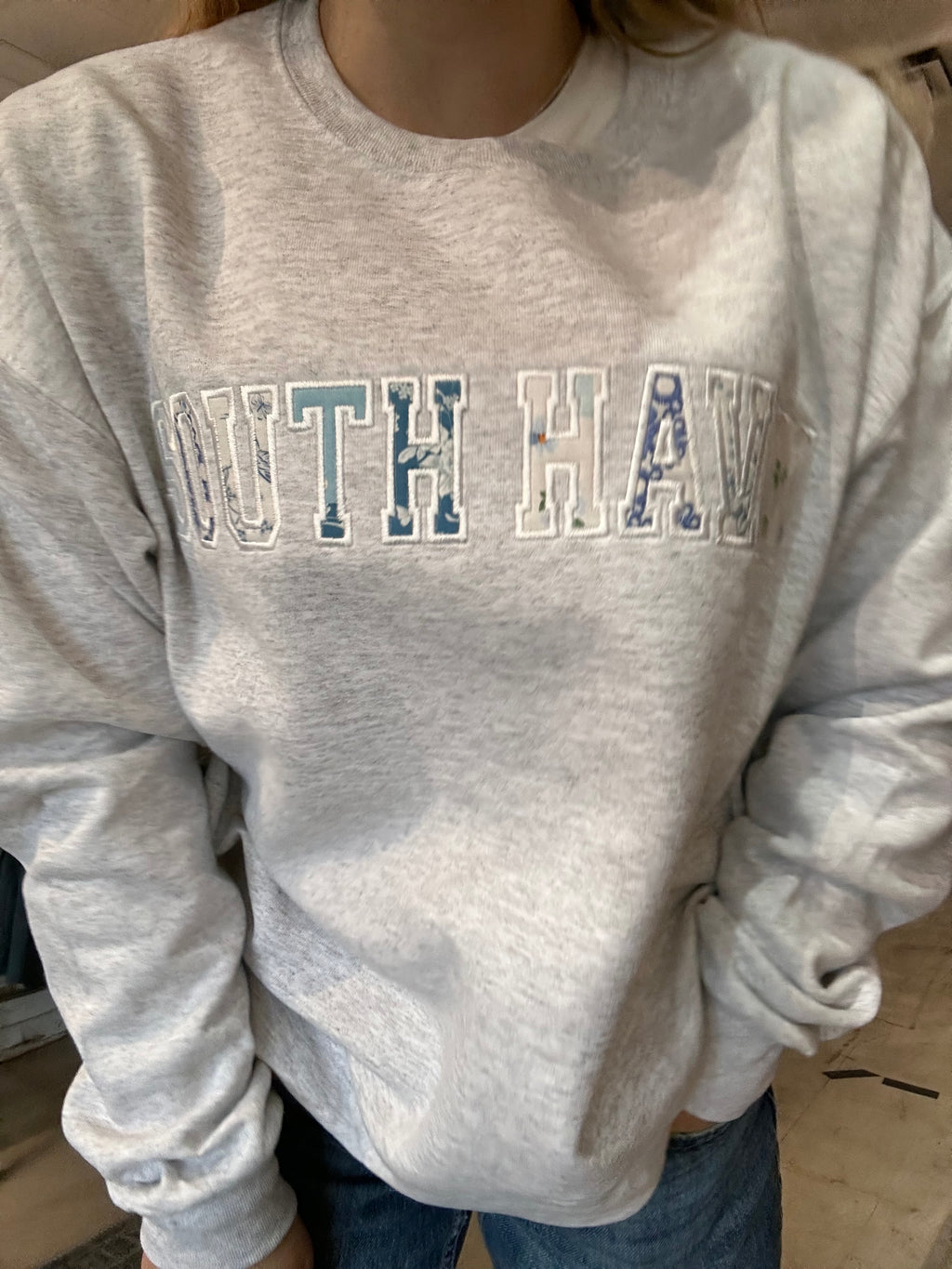 South Haven | Blue Patchwork Crewneck Sweatshirts