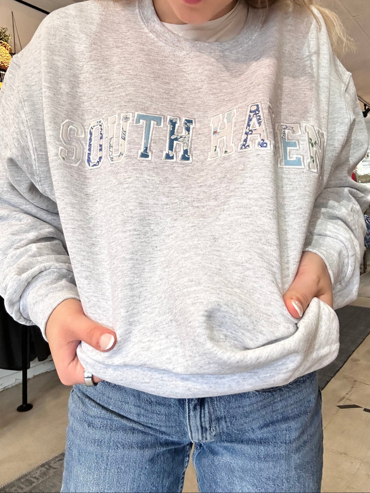 South Haven | Blue Patchwork Crewneck Sweatshirts