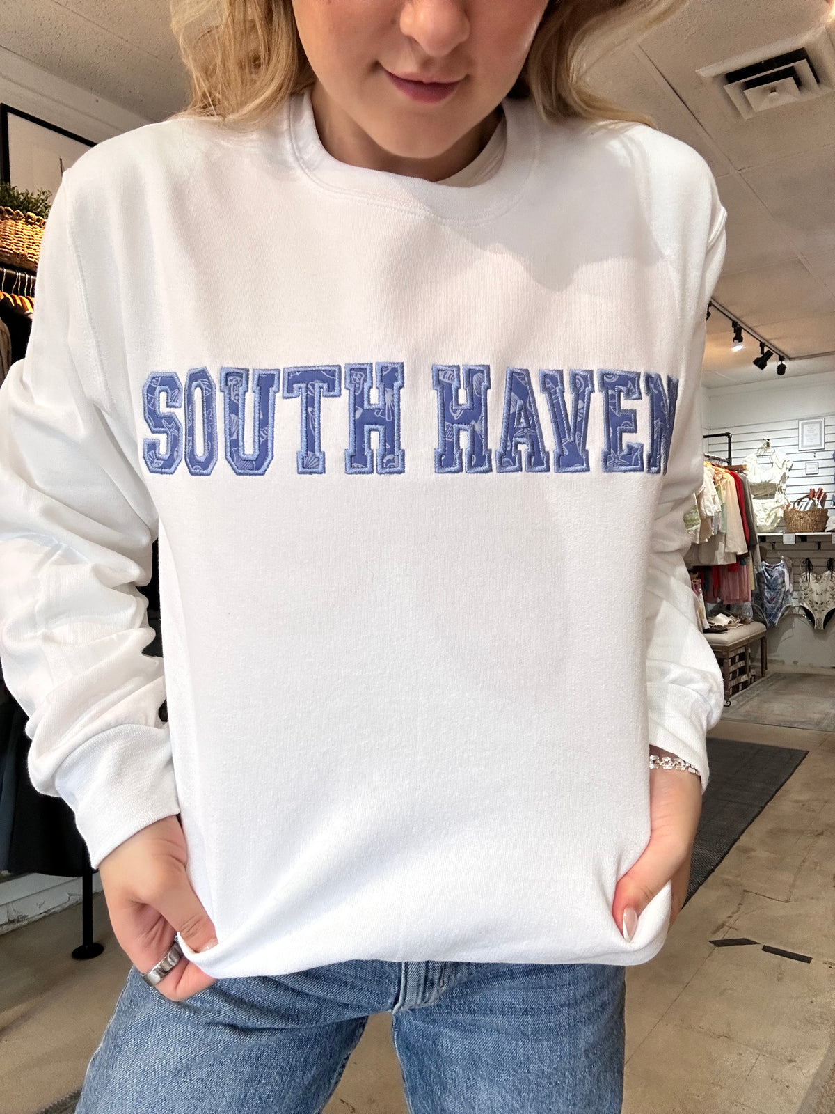 South Haven | Coastal Blue Appliqué Crewneck Sweatshirts
