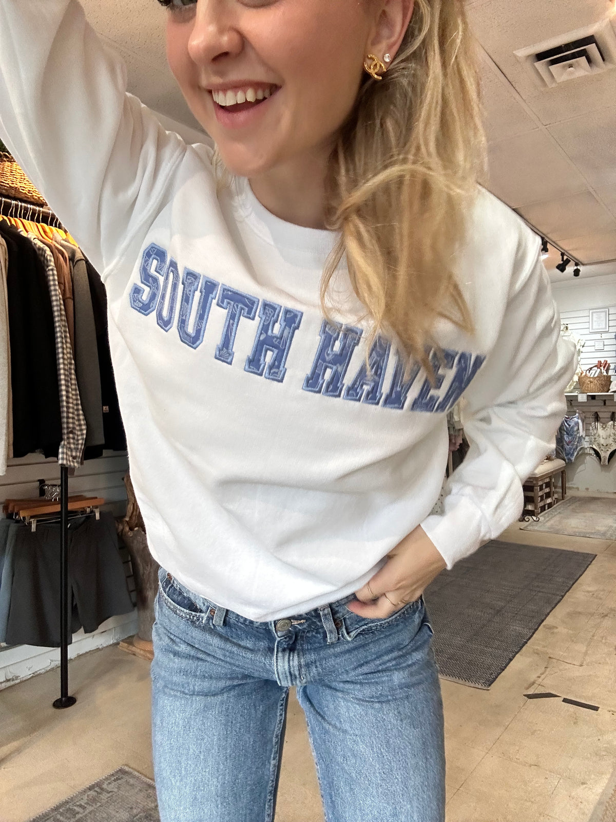 South Haven | Coastal Blue Appliqué Crewneck Sweatshirts