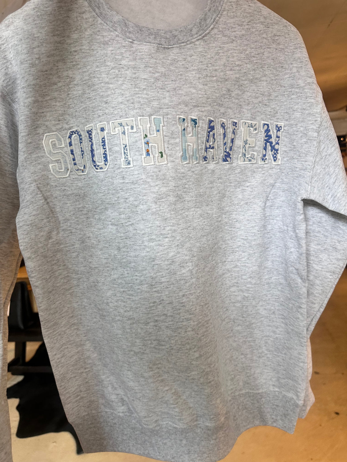 South Haven | Blue Patchwork Crewneck Sweatshirts