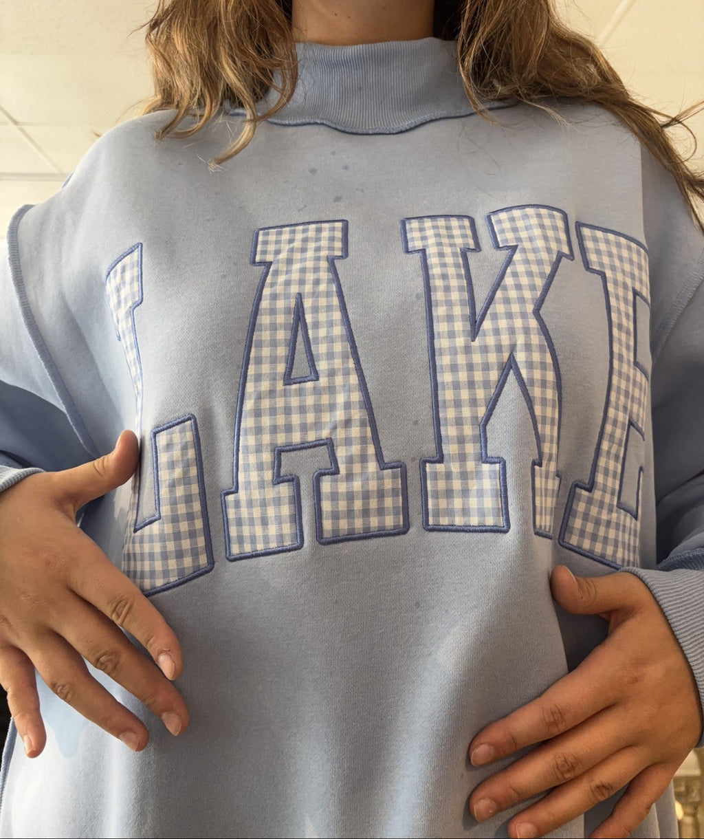 Lakelynn | Gingham Applique Mock-Neck Sweatshirt