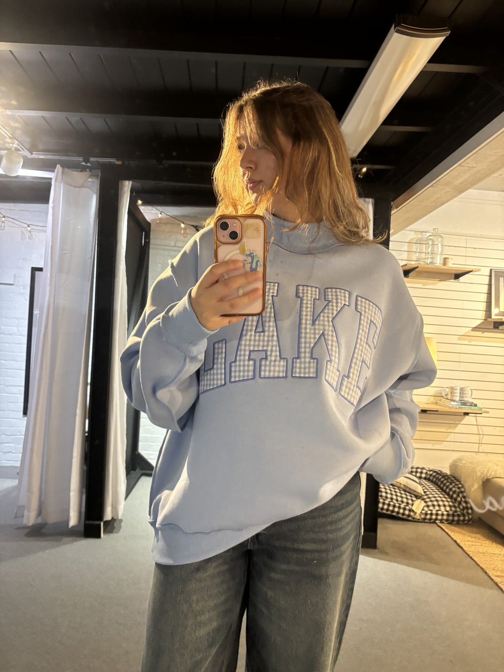 Lakelynn | Gingham Applique Mock-Neck Sweatshirt
