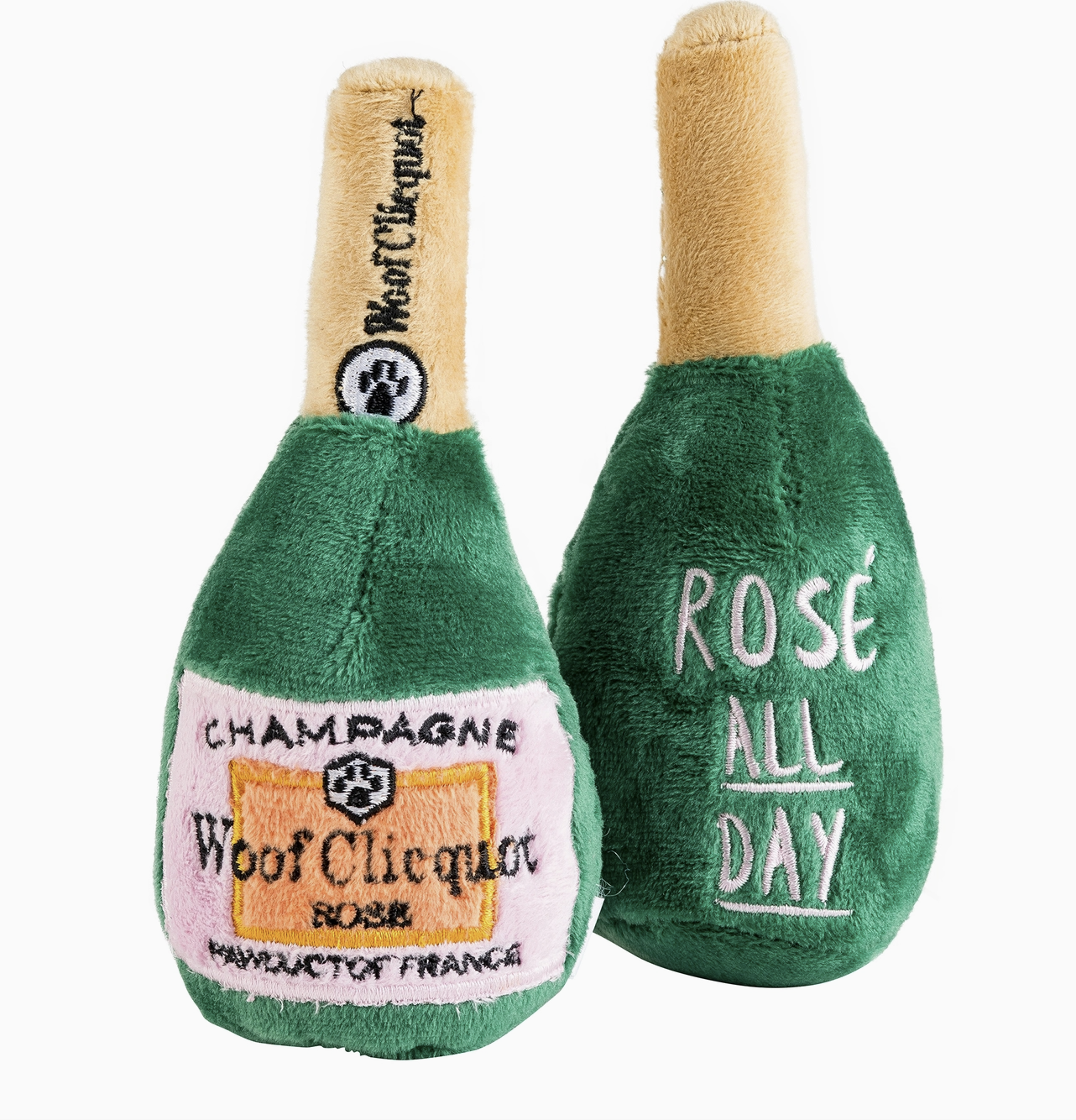 Woof Clicquot Rose' Champagne Bottle Squeaker Dog Toy