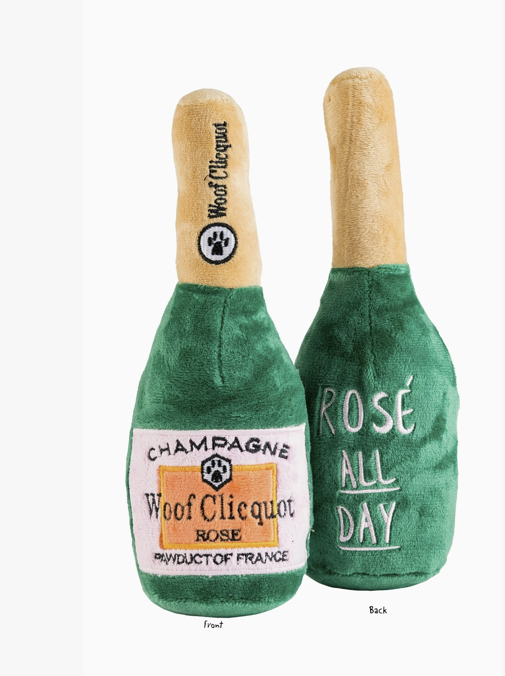 Woof Clicquot Rose' Champagne Bottle Squeaker Dog Toy