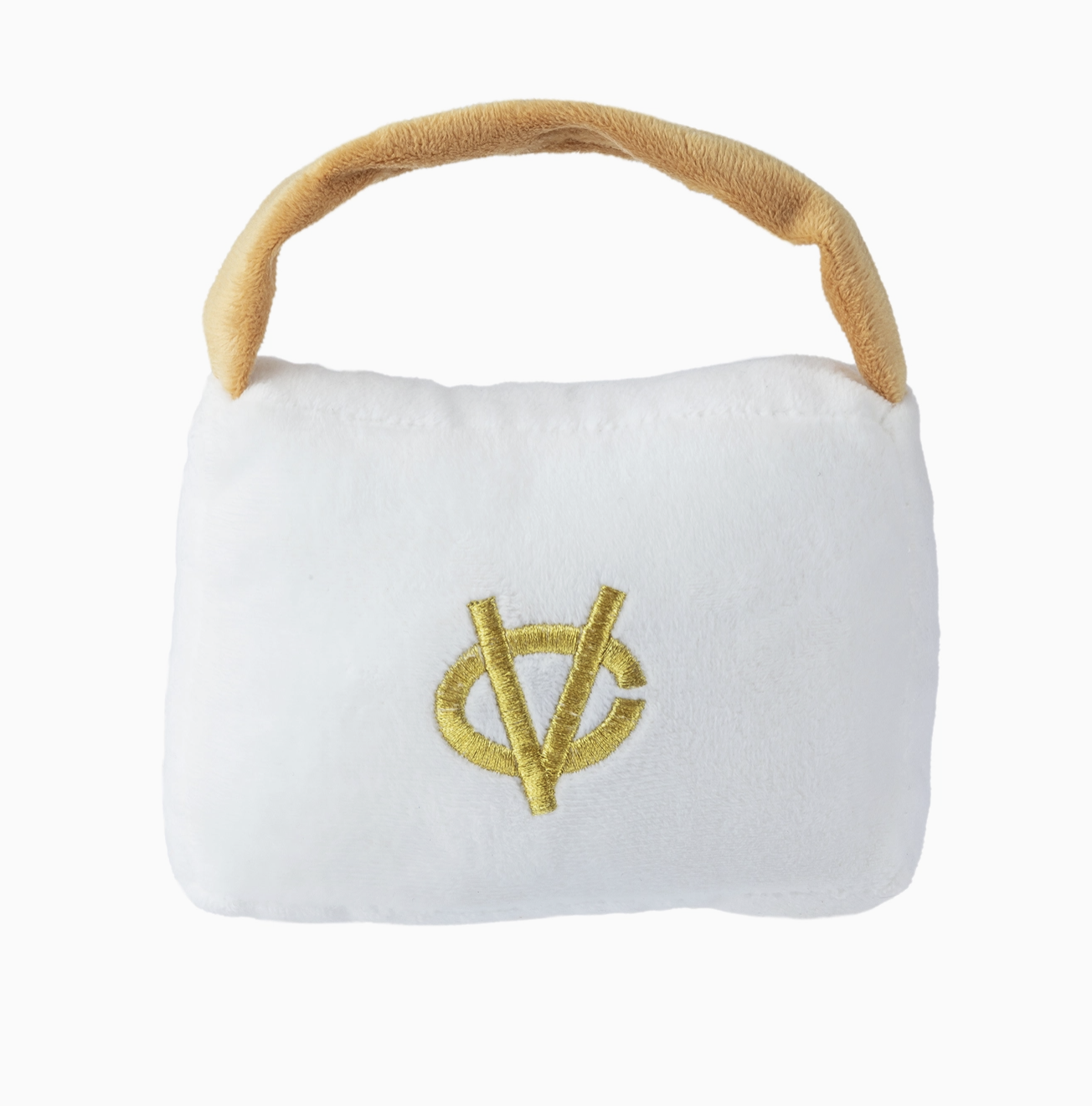 White Chewy Vuiton Purses Squeaker Dog Toy