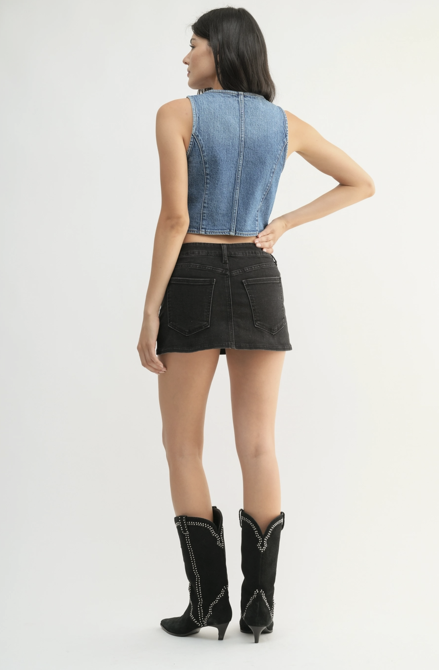 Rebecca | Classic Denim Skort - Washed Black