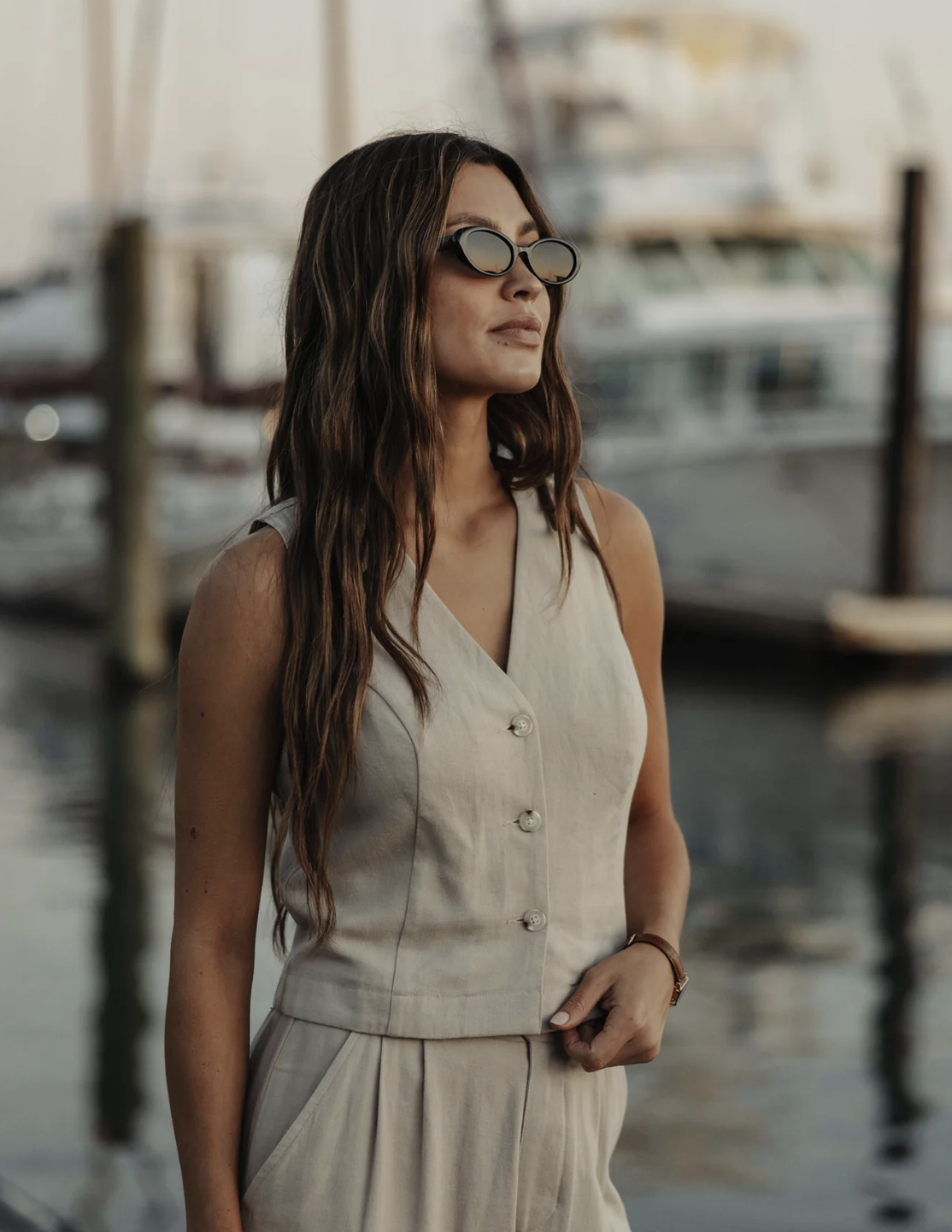 Leukos Linen-Blend Vest in Sandstone