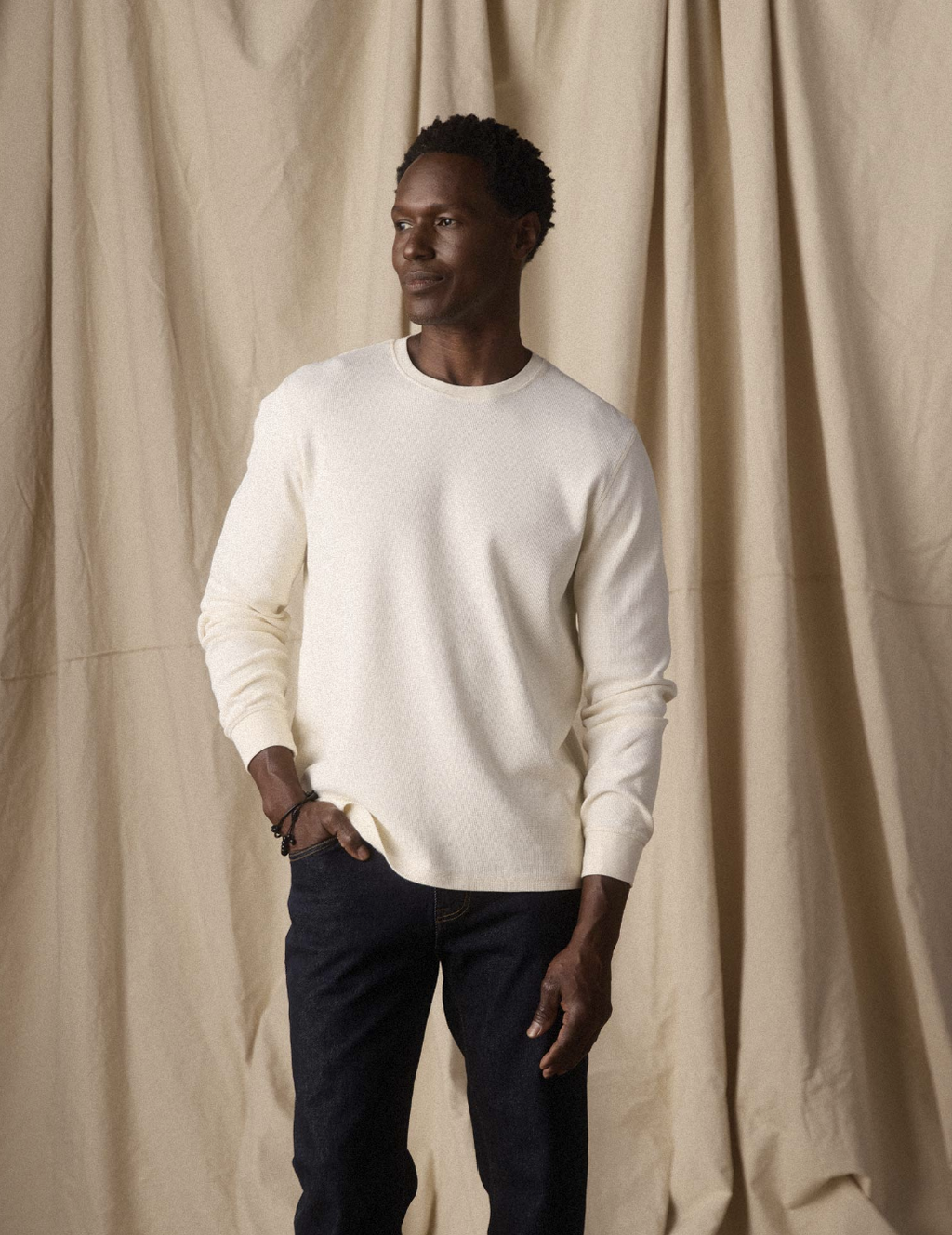 Zachary | Vintage Thermal Crew in Ivory