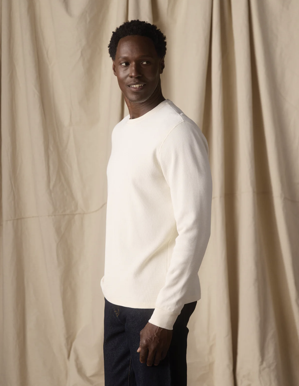 Zachary | Vintage Thermal Crew in Ivory