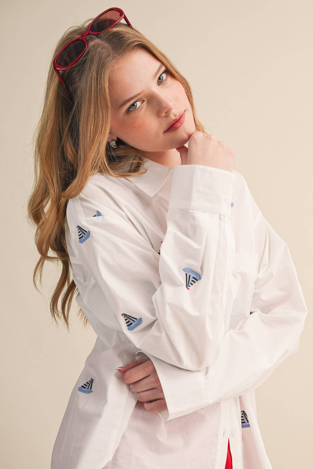 Sailboat | Embroidery Button Down Shirt