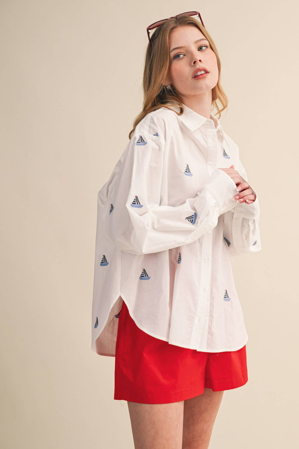 Sailboat | Embroidery Button Down Shirt