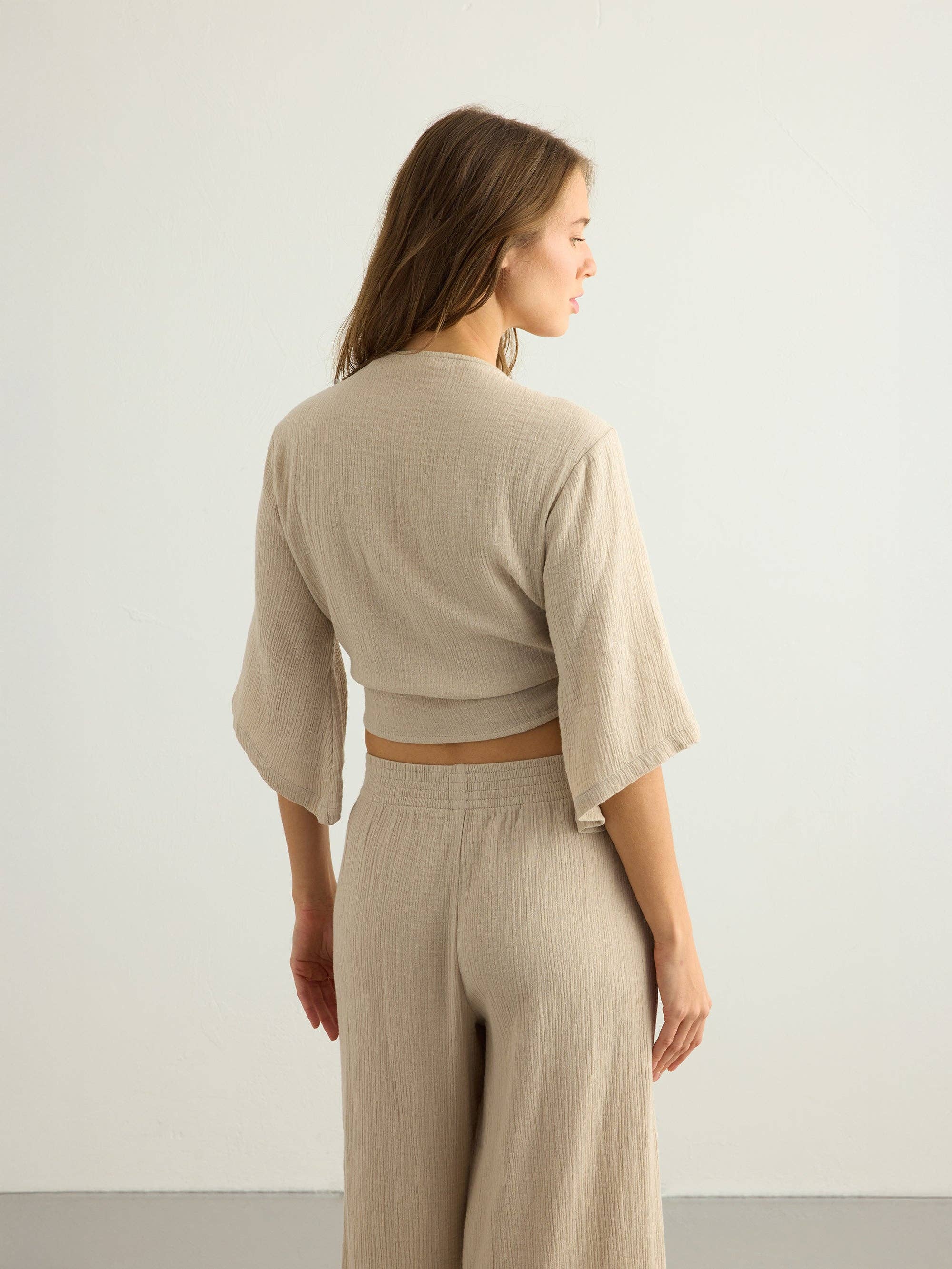 Aura Oatmeal | Wrap Top 100% Turkish Cotton