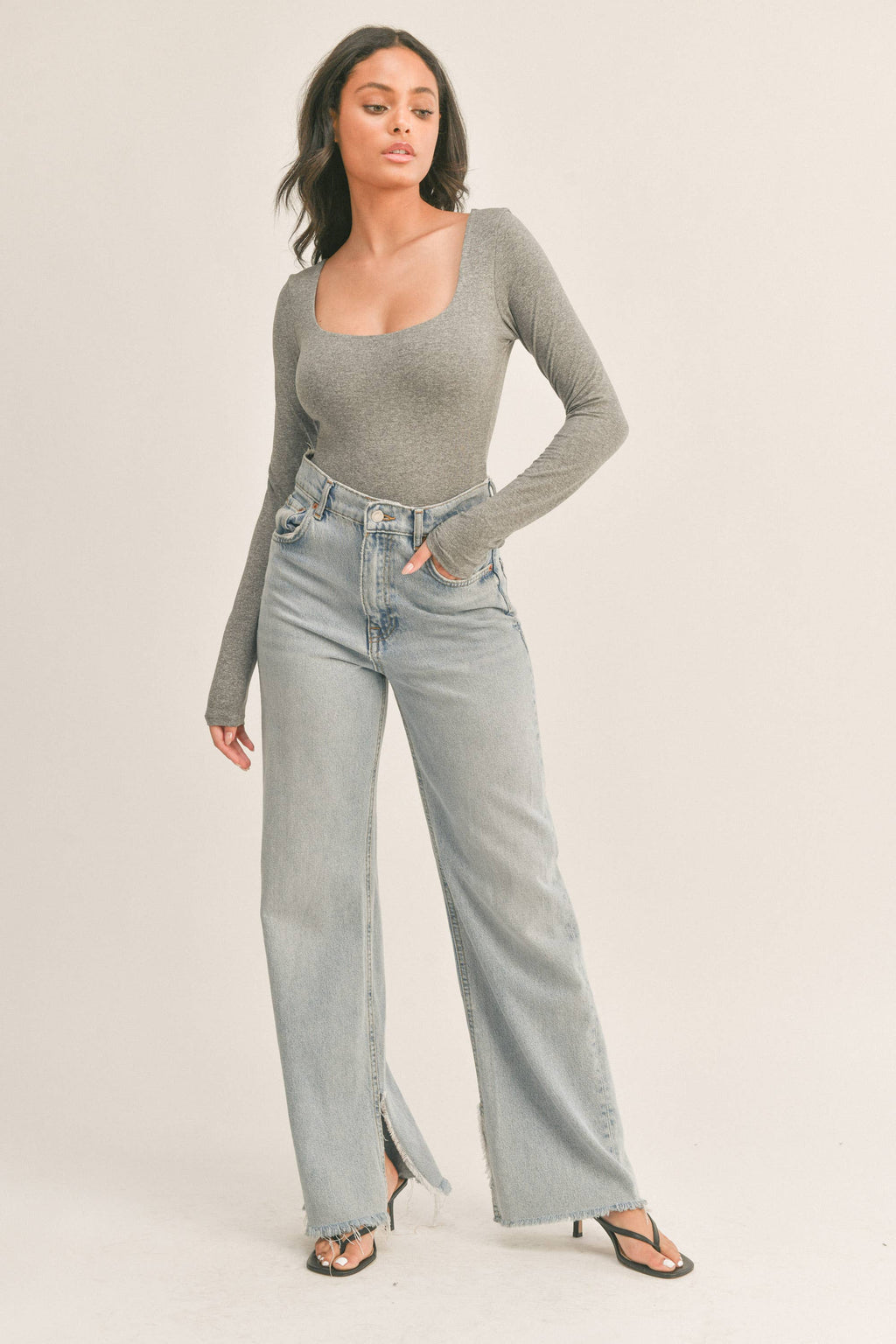 Hollis | Double Scoop Neck Long Sleeve Bodysuit