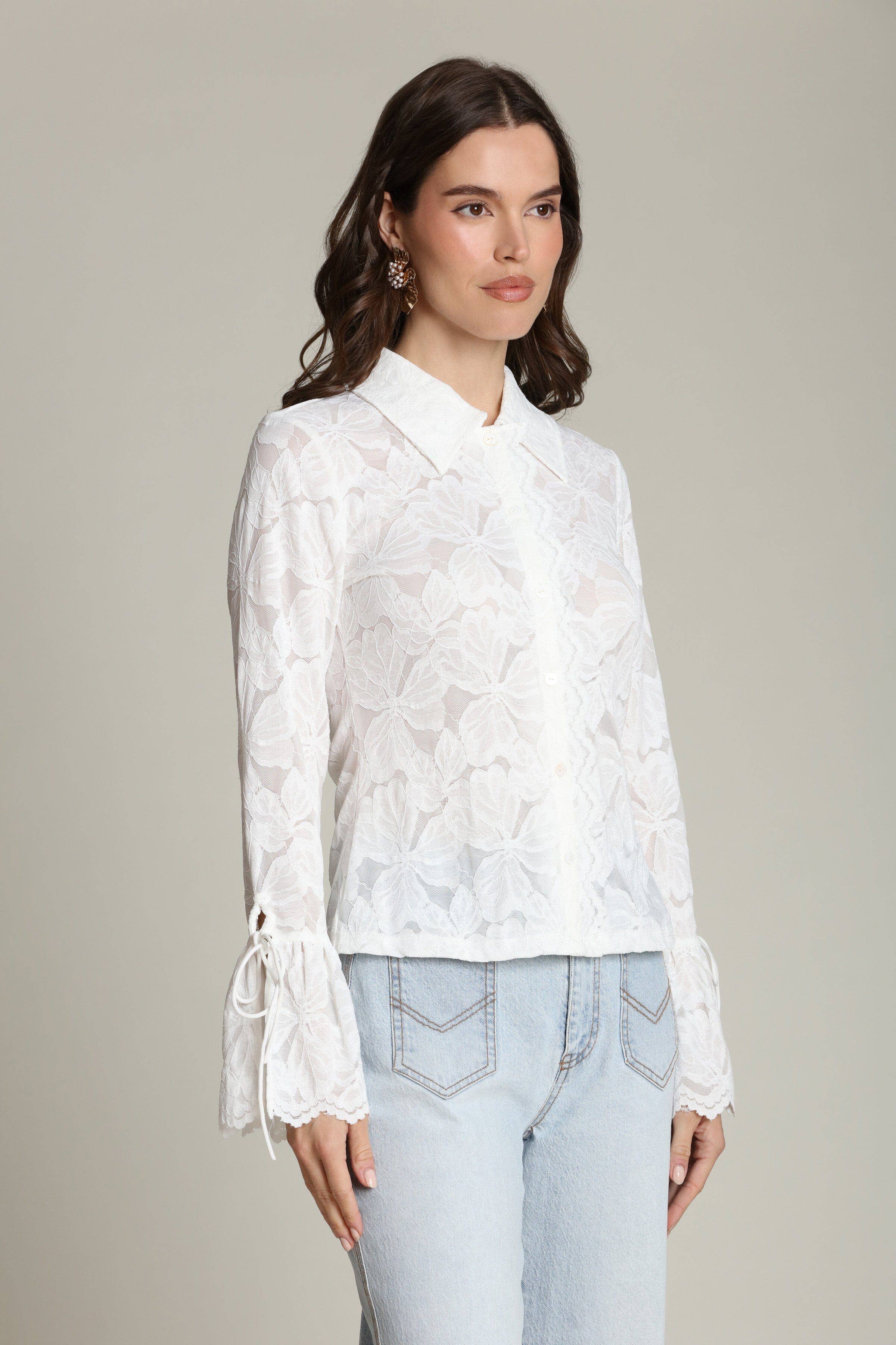 Margaux | Sheer Lace Tie Cuff Shirt