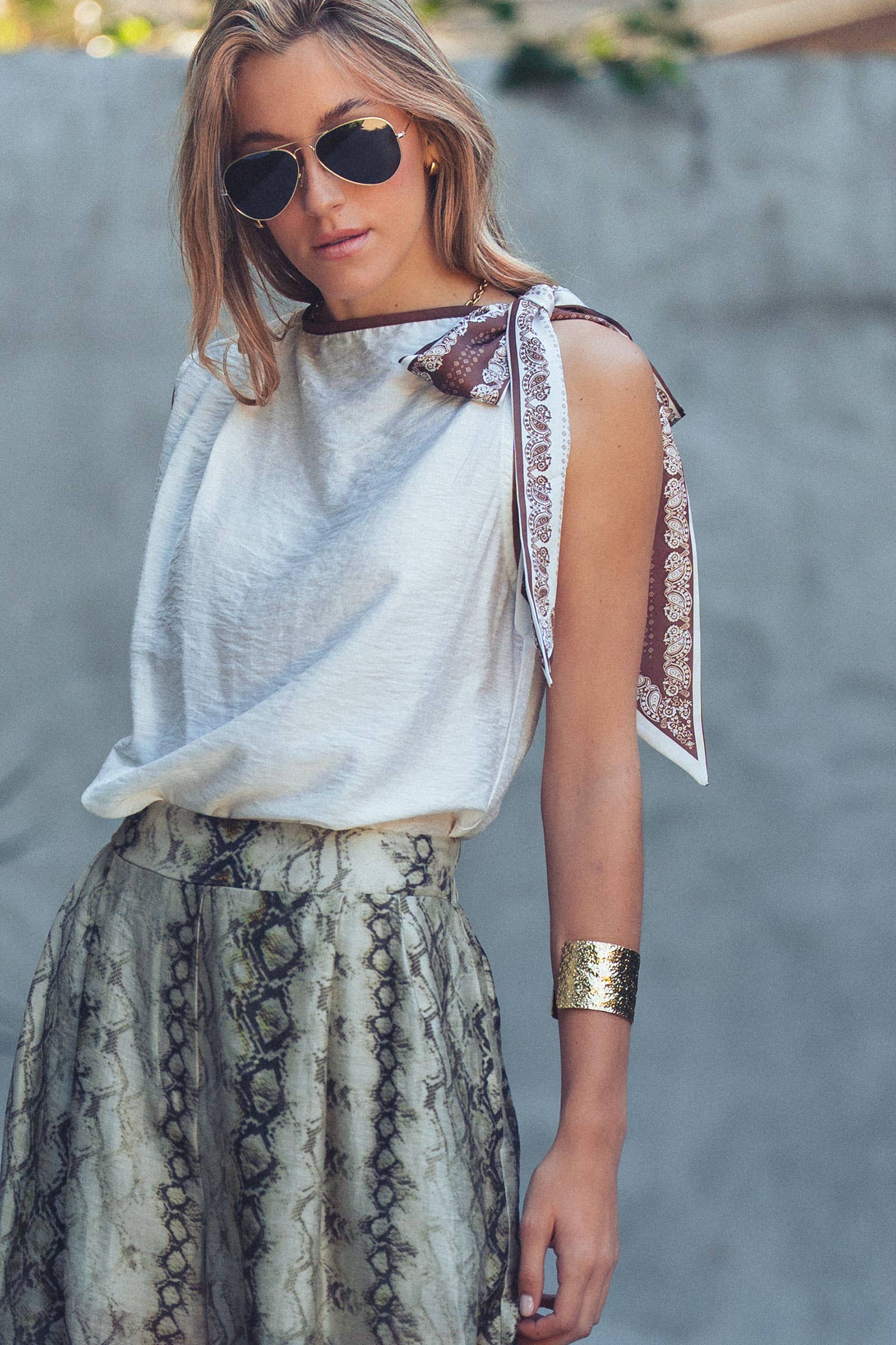 Paisley | Scarf Tie Shoulder Linen Blend Top