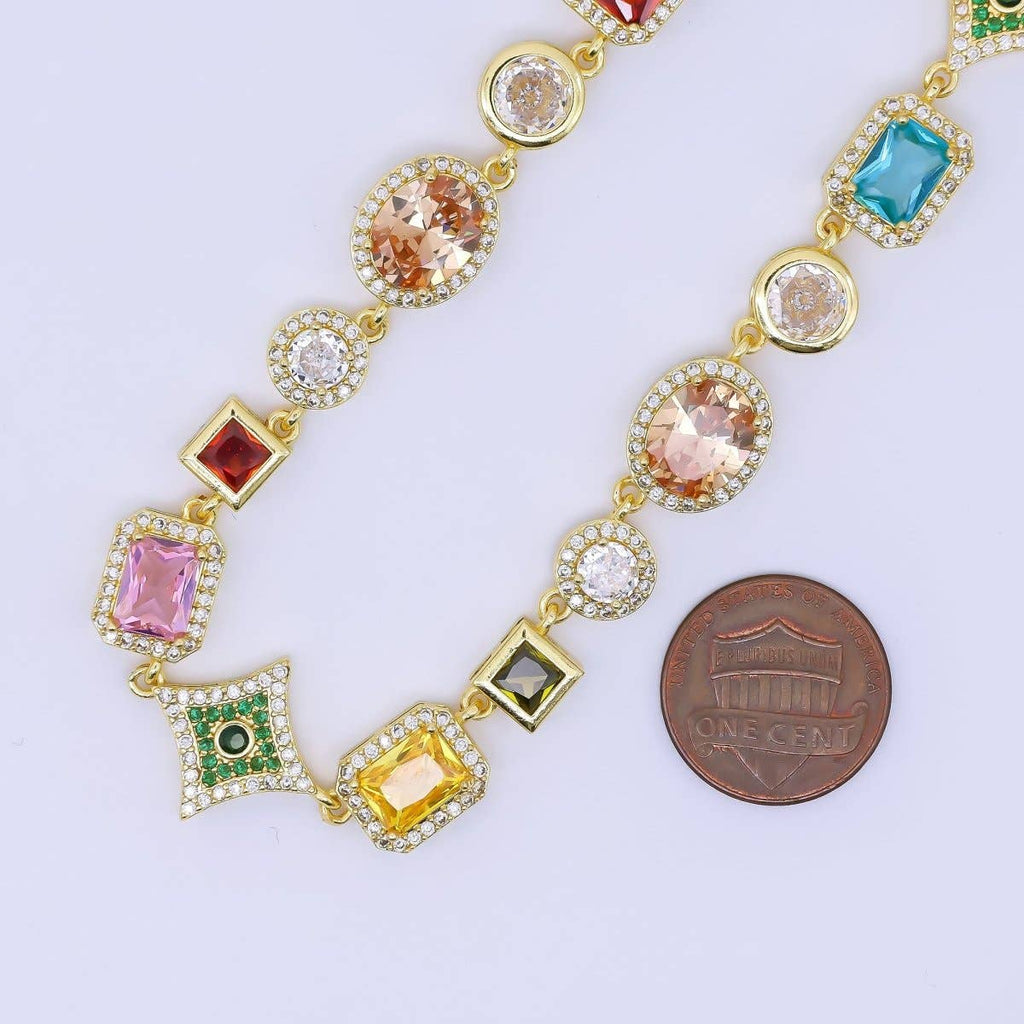 24K Gold Filled Multicolor Geometric Cluster CZ