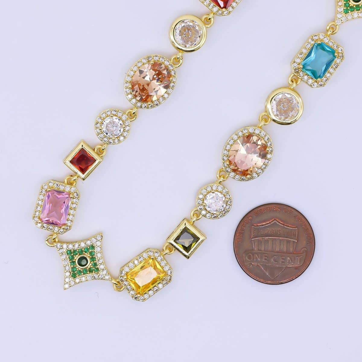 24K Gold Filled Multicolor Geometric Cluster CZ
