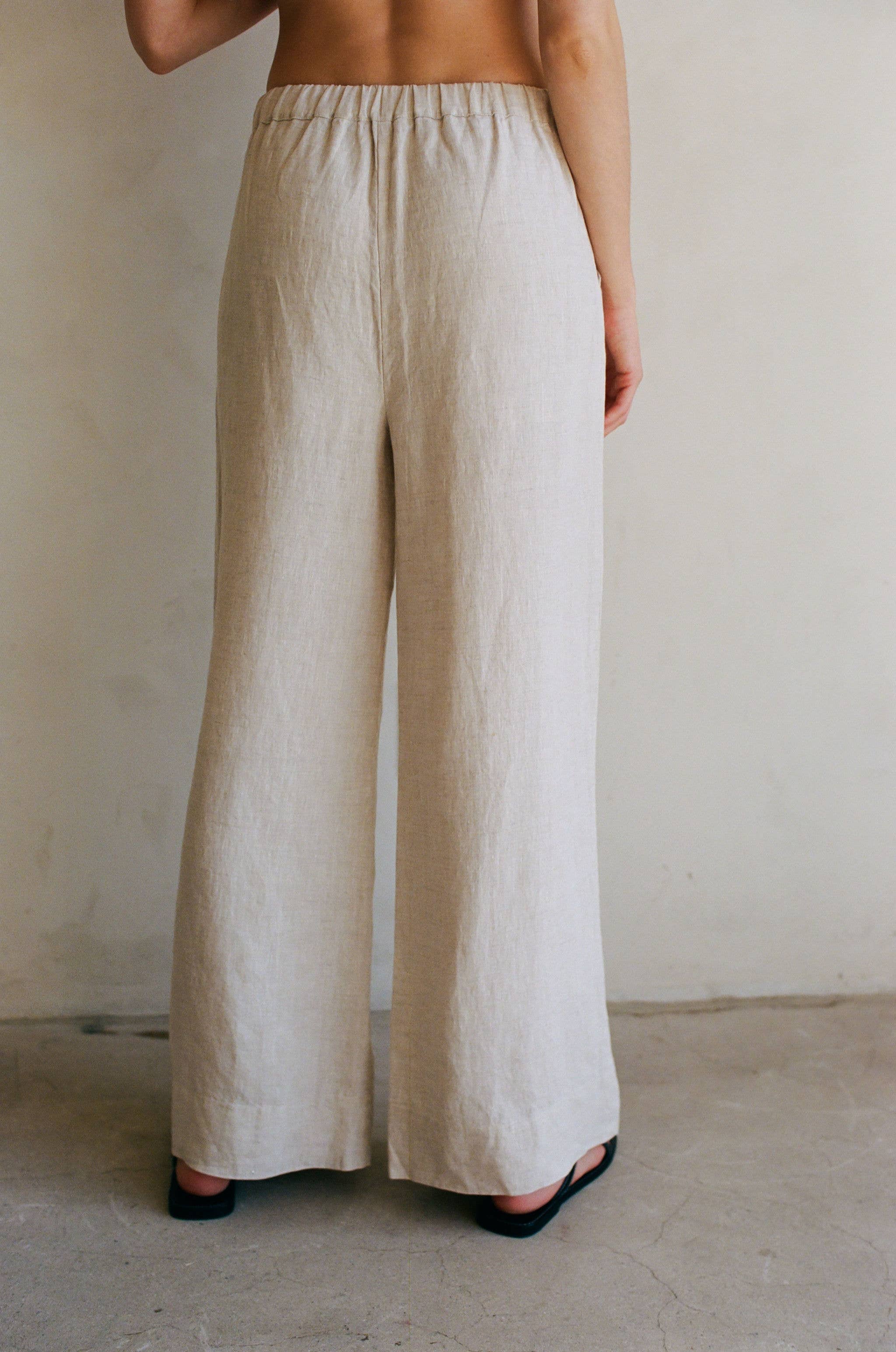 Woven 100% Linen Wide Leg Pants