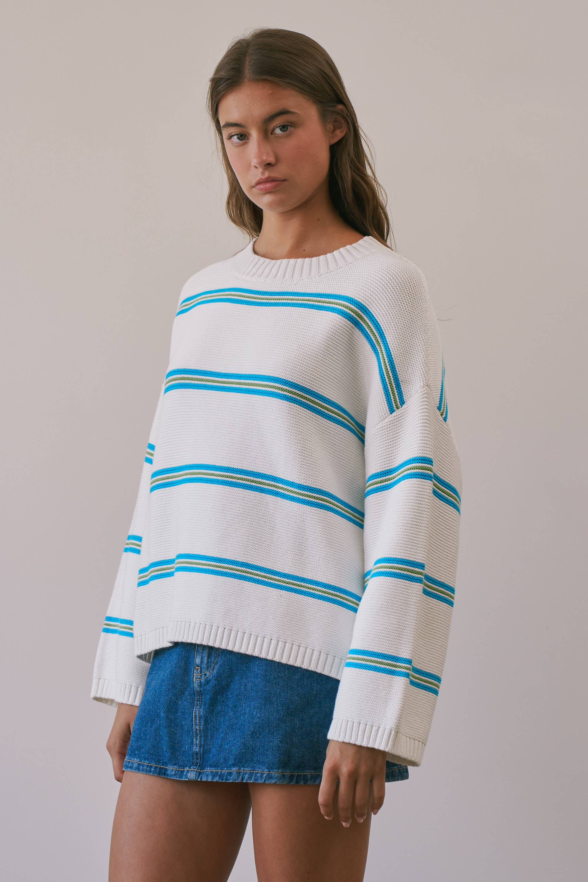 Angelina | 100% Cotton Textured Stripe Pullover Sweater