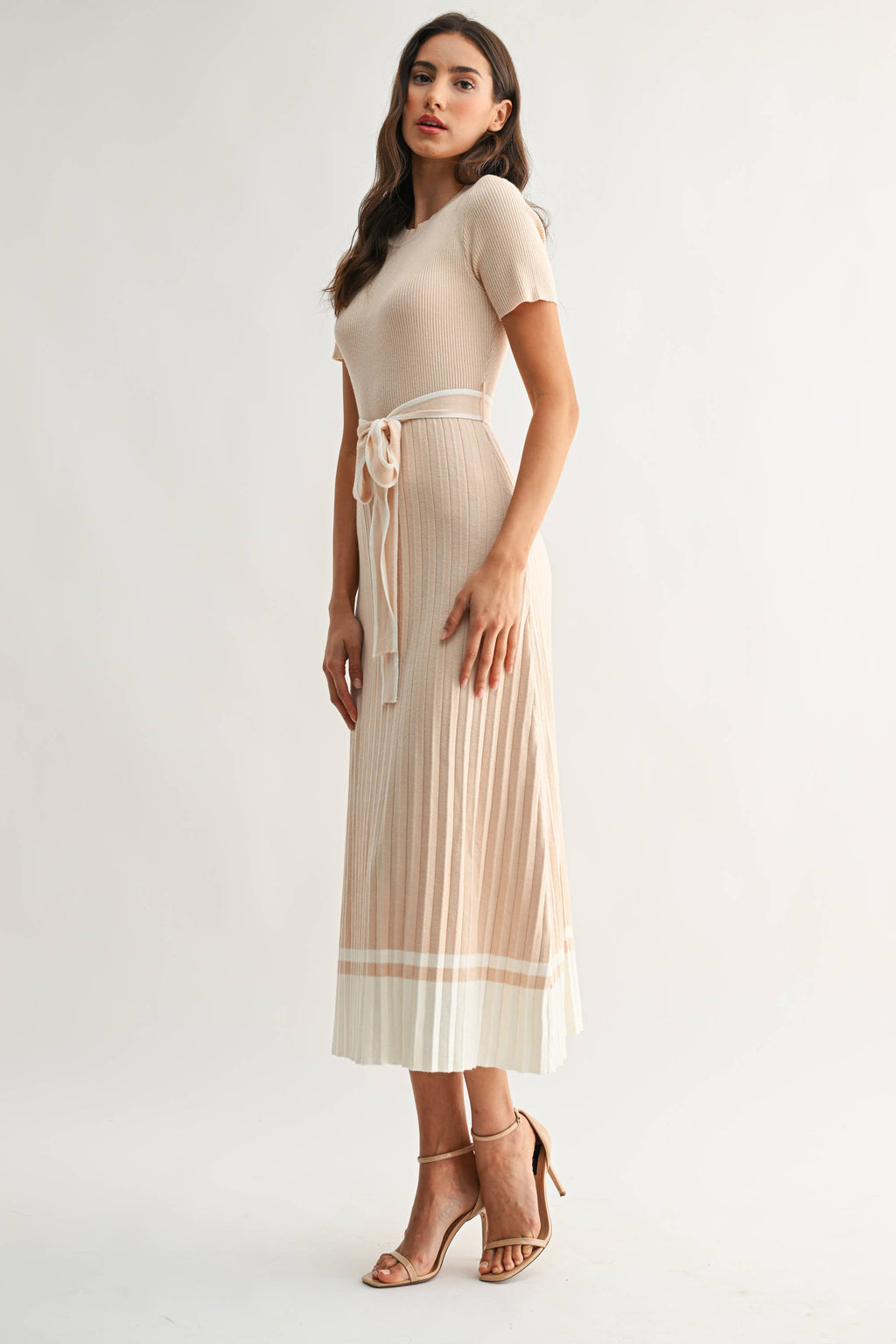 Margaret |  Ribbed Knit Midi Sweater Dress with Belt
