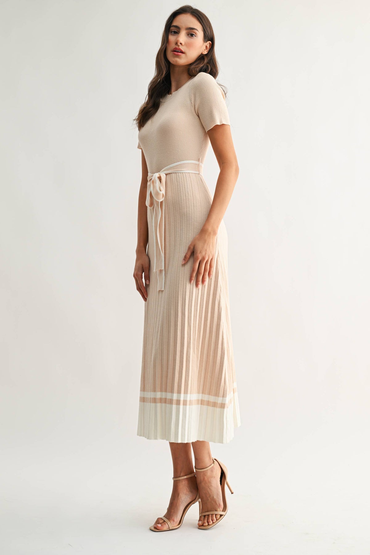 Margaret |  Ribbed Knit Midi Sweater Dress with Belt