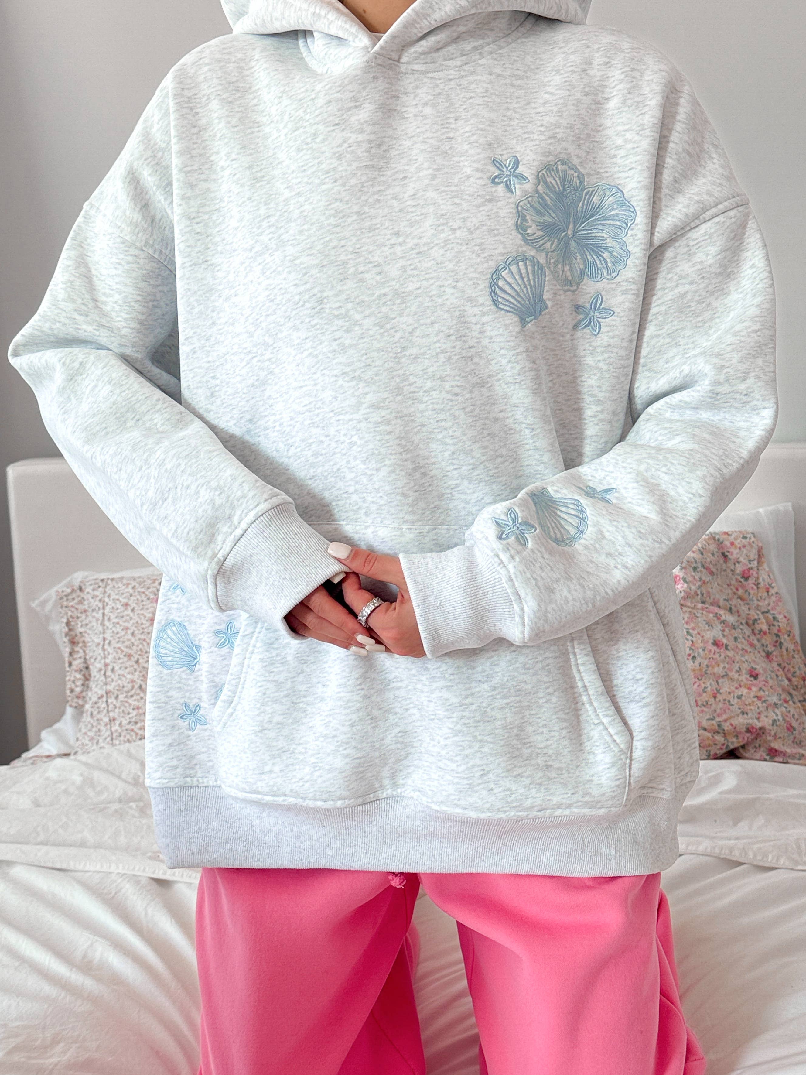 Pearl Grey | Tropical Embroider Hoodie