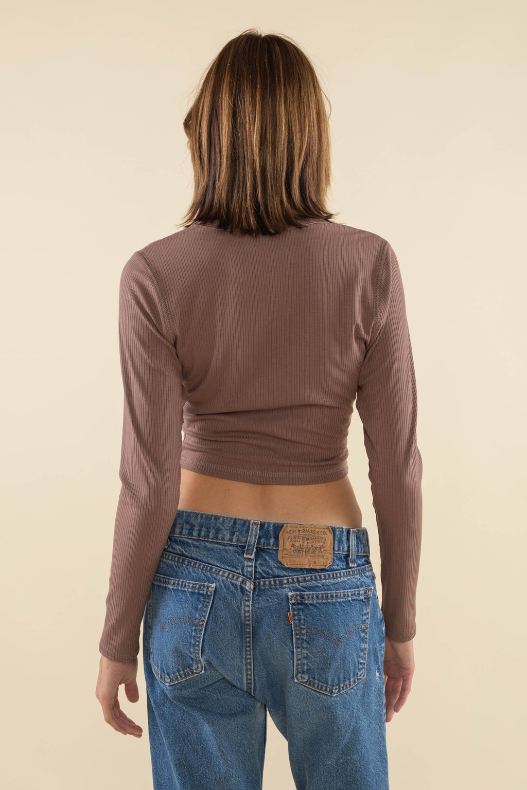 Quin | Crop Length Rib Long Sleeve Crewneck