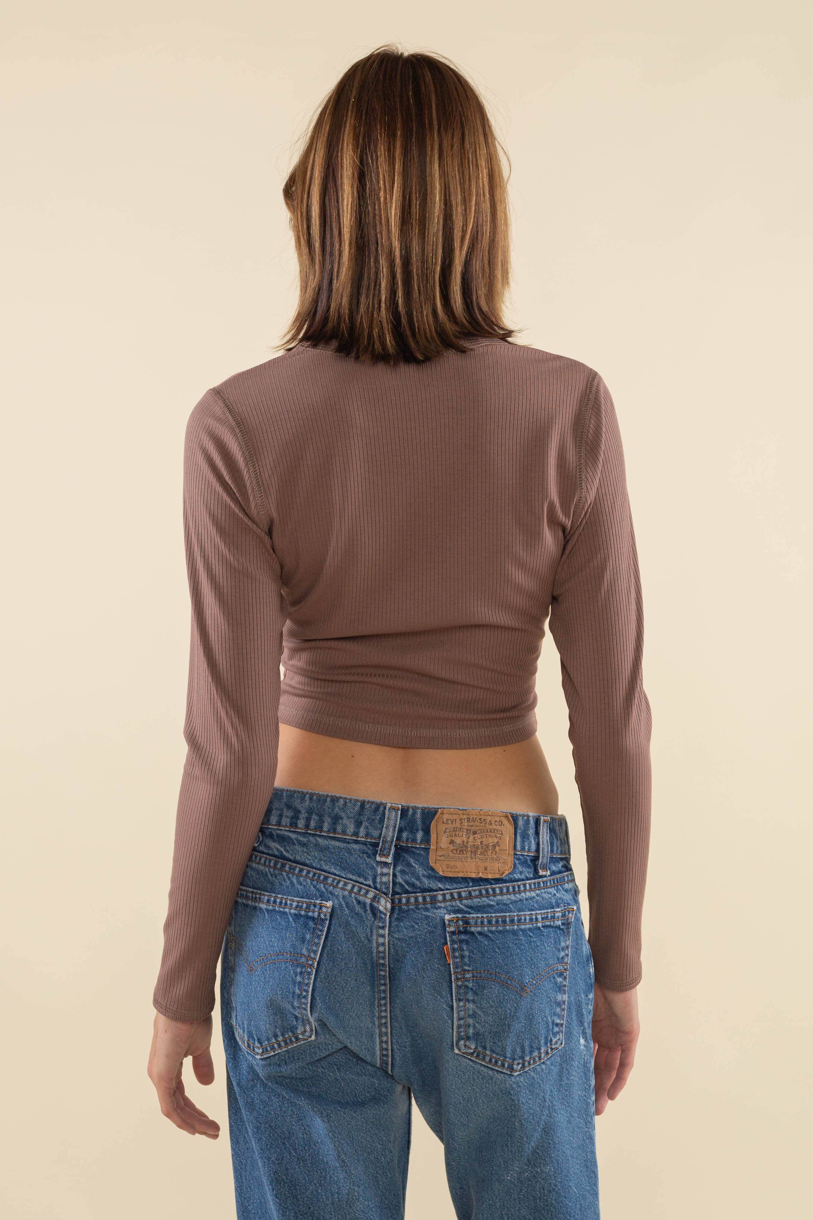 Quin | Crop Length Rib Long Sleeve Crewneck