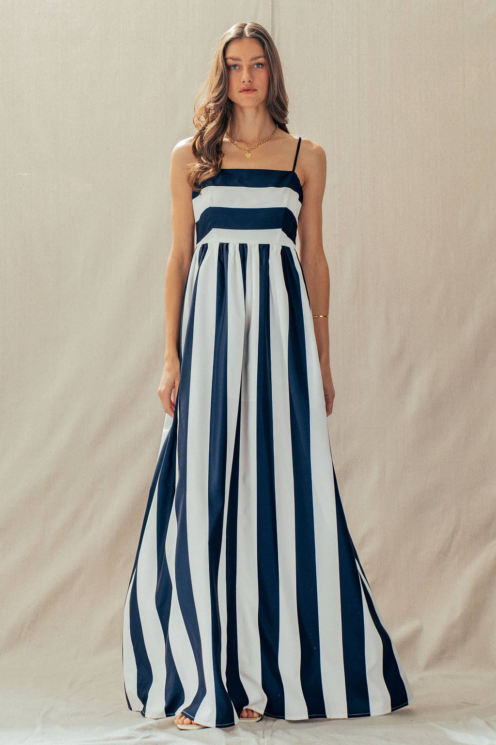 Wells | Vertical Stripe Smocked Back Maxi Dress